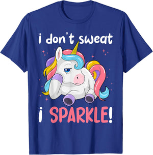 I Don't Sweat, Unicorn I Sparkle Magical Gym Workout T-Shirt - T-Shirt | Royal