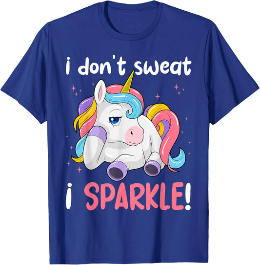 I Don't Sweat, Unicorn I Sparkle Magical Gym Workout T-Shirt - T-Shirt | Royal