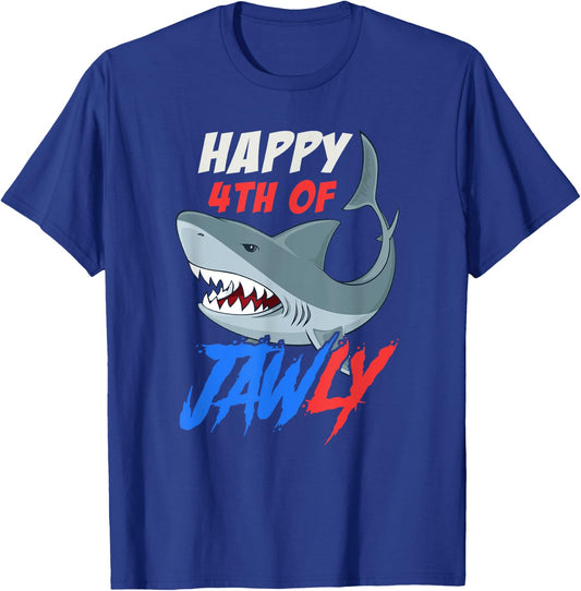 Happy 4th of Jawly Funny 4th of July Shark Independence Day Women Kids Men T-Shirt - T-Shirt | Royal