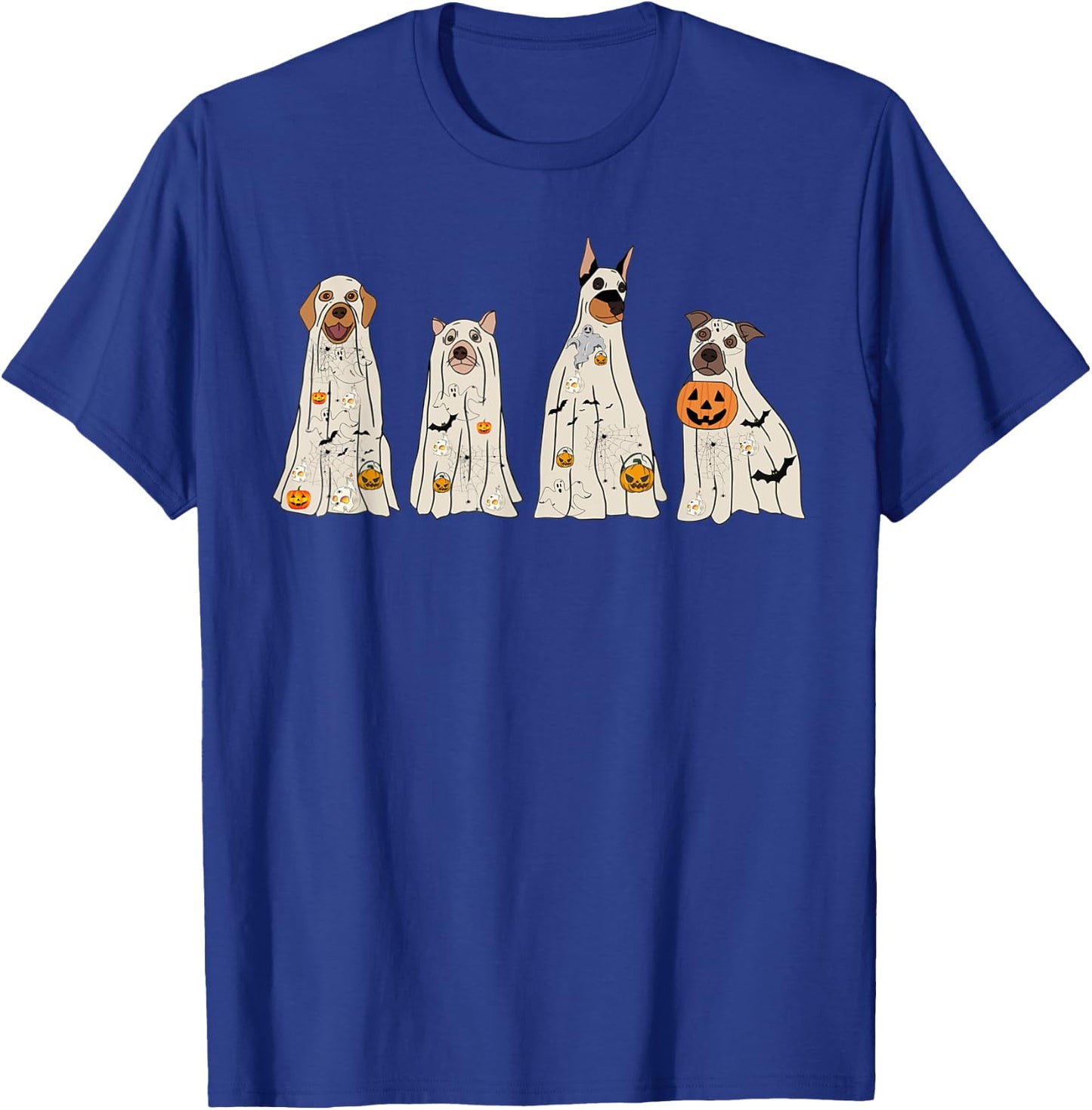 Halloween Ghost Dogs, Dog Treat Or Treating Pumpkin Funny T-Shirt - T-Shirt | Royal