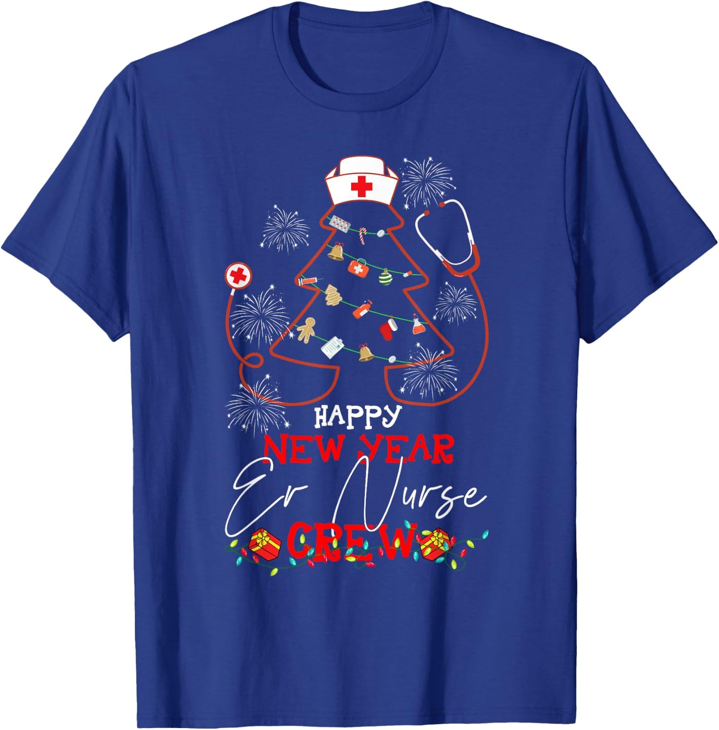 Christmas - Happy New Year ER Nurse Crew Reindeer Nurse - Black, Small - Women-Adults T-Shirt - T-Shirt | Royal