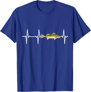 Walleye Heartbeat for Freshwater Fish Fishing Lovers T-Shirt - T-Shirt | Royal