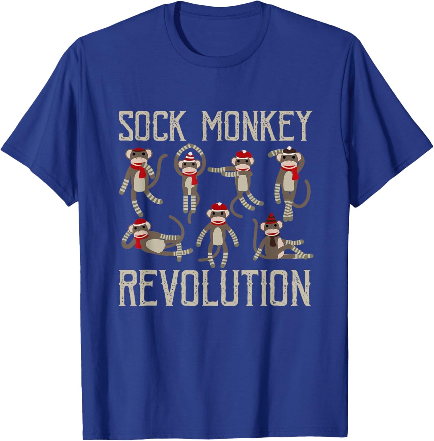 Sock Monkey Revolution Vintage Distressed Monkeys Santa Hat T-Shirt - T-Shirt | Royal