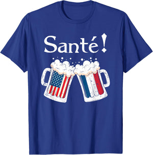 Santé Shirt Men Women French American Flag Beer Mug Cheers T-Shirt - T-Shirt | Royal