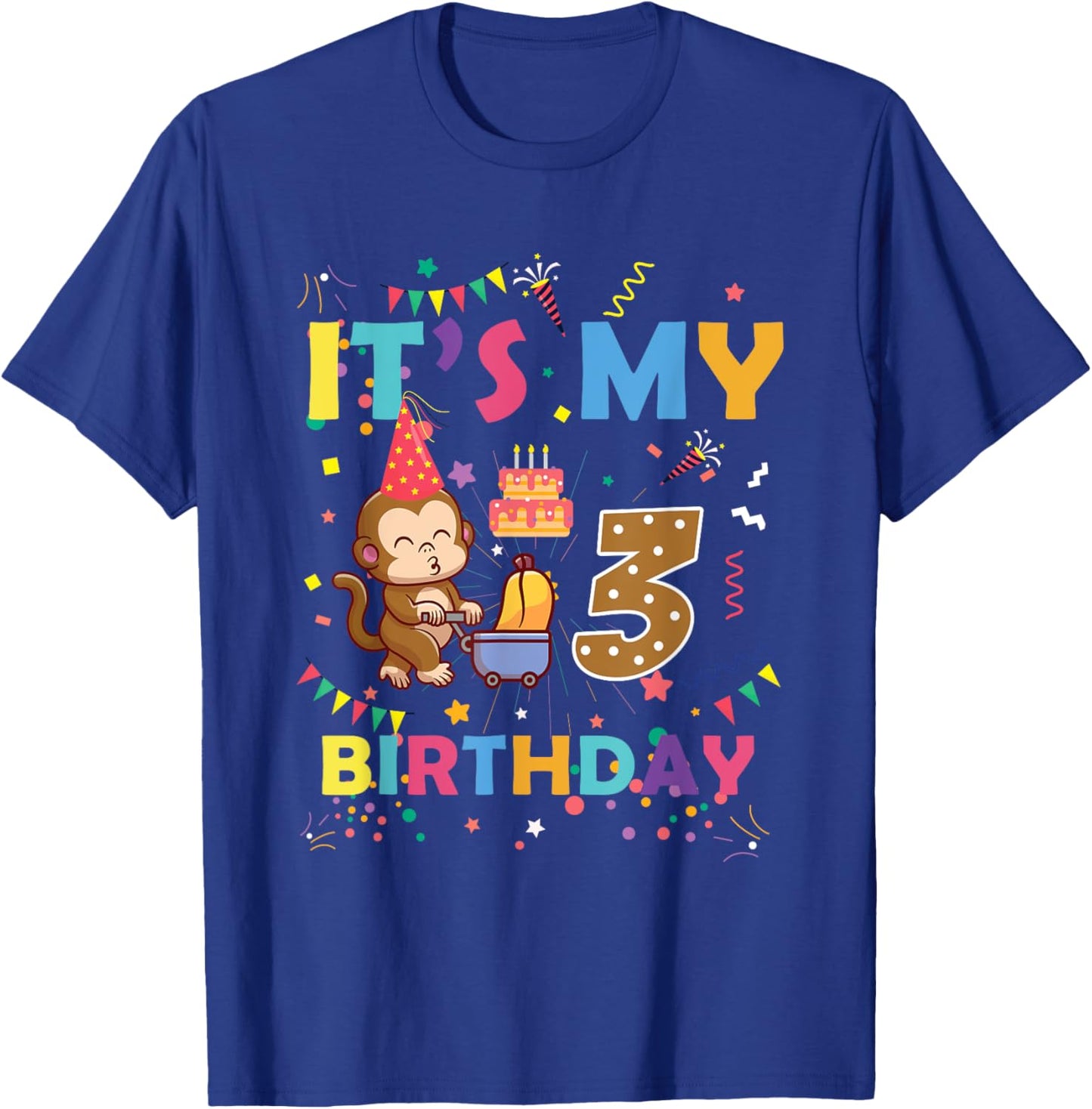 It's My 3rd Birthday Monkey 3 Year Old Boys Girls Kids T-Shirt - T-Shirt | Royal