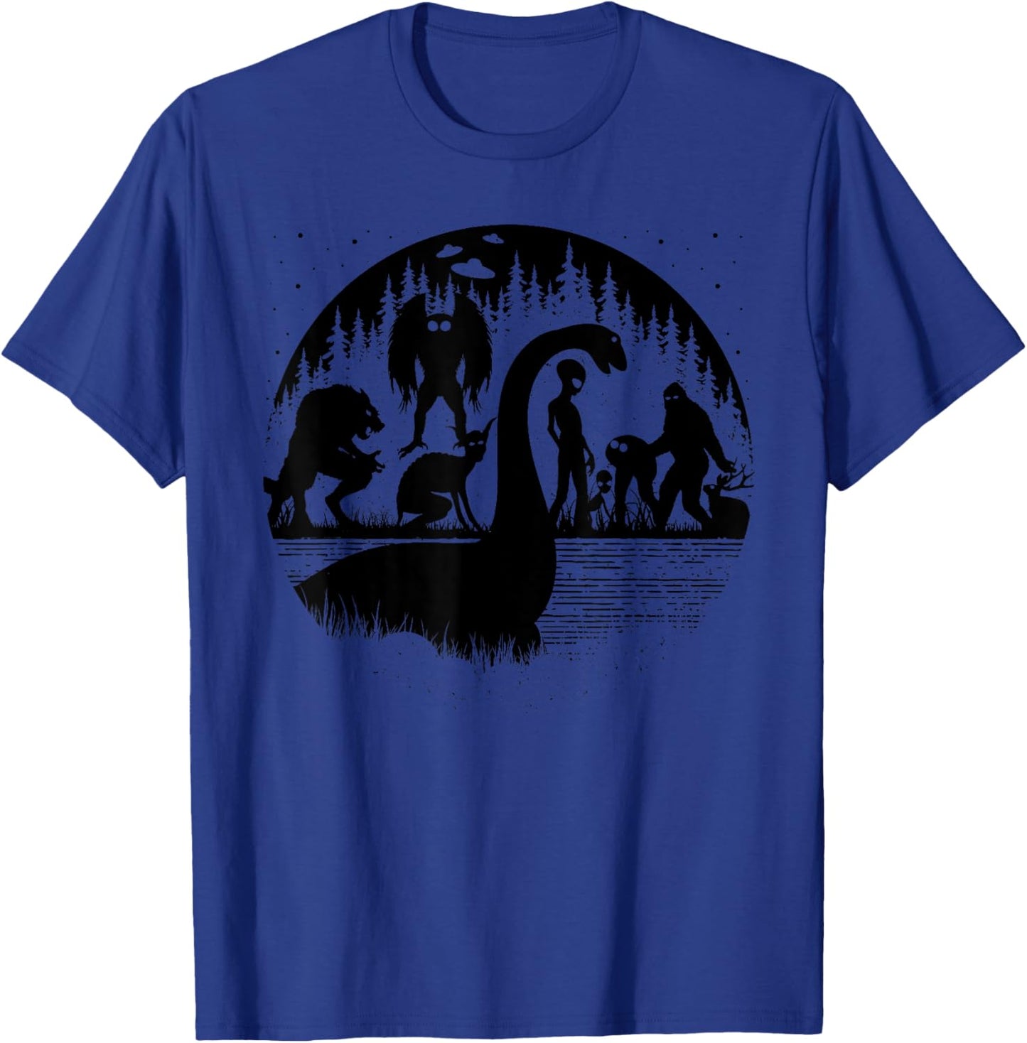 Bigfoot Loch Ness Monster Mothman And Aliens! Funny Cryptid T-Shirt - T-Shirt | Royal
