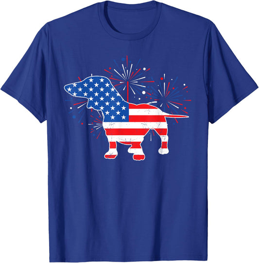 Patriotic American Flag Doxie Lover 4th of July Dachshund T-Shirt - T-Shirt | Royal