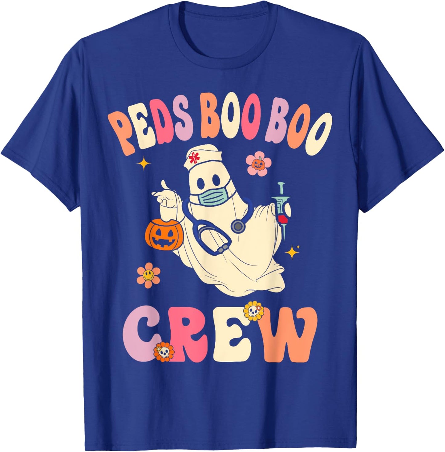 Peds Nurse Boo Crew Retro Halloween Pediatric Nurse T-Shirt - T-Shirt | Royal