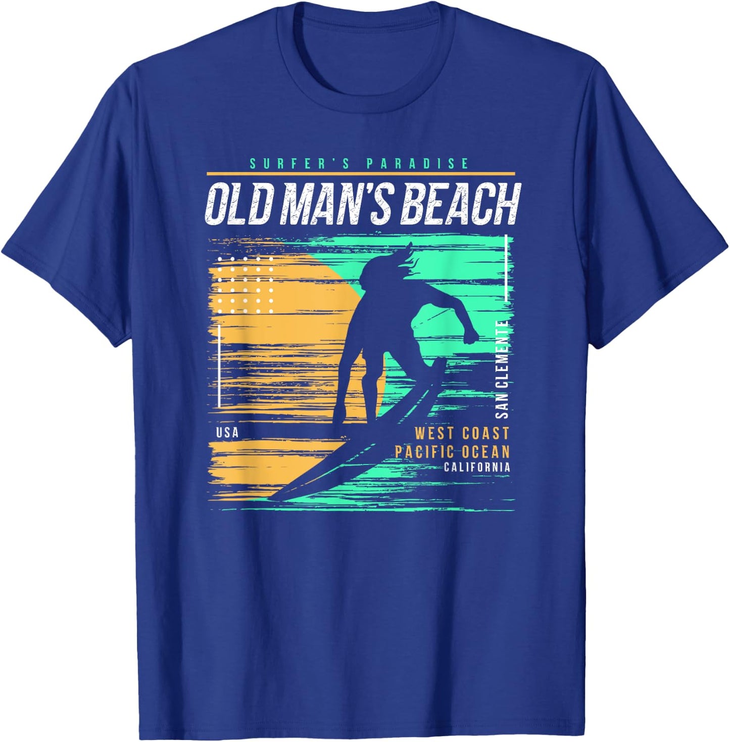 Vintage Surfing Old Mans Beach San Clemente Surfers Paradise T-Shirt - T-Shirt | Royal