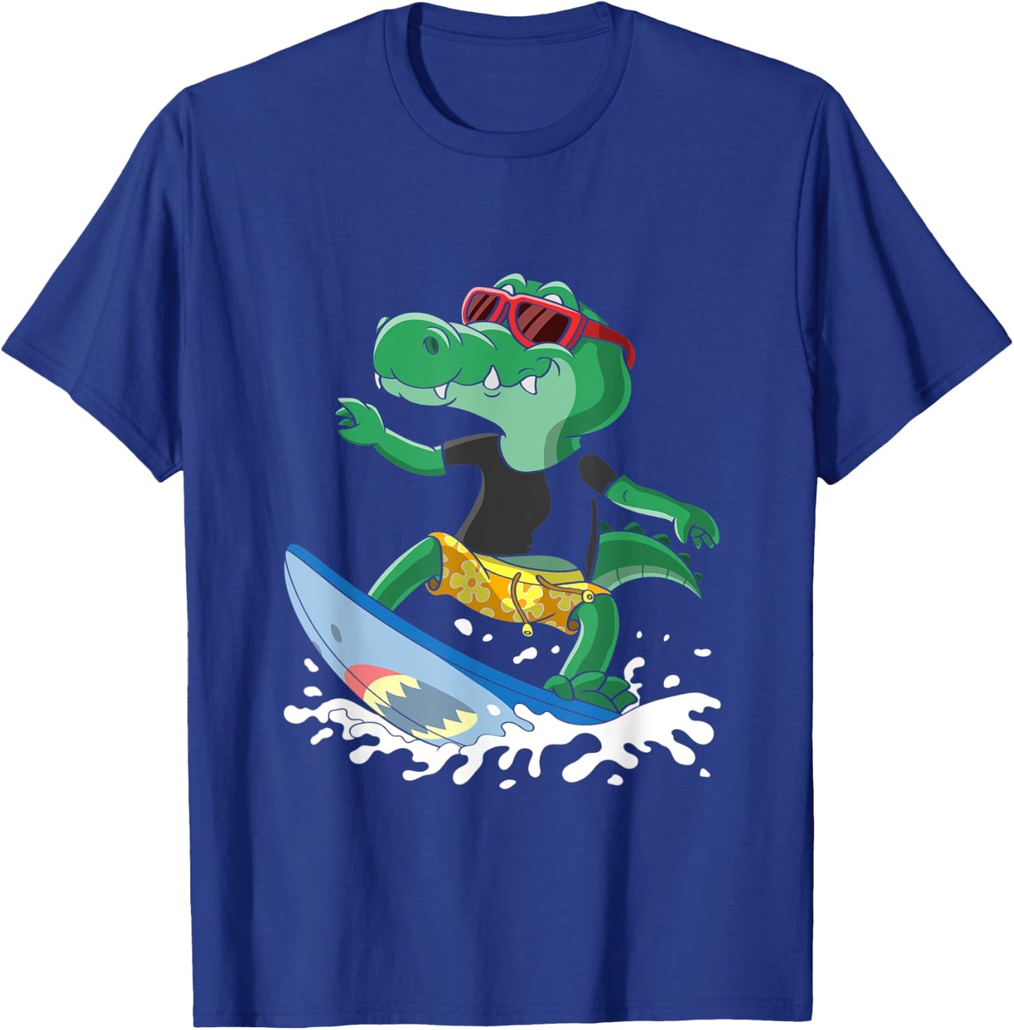 Crocodile with a Surfboard, Surfers Surf Hawaii California T-Shirt - T-Shirt | Royal