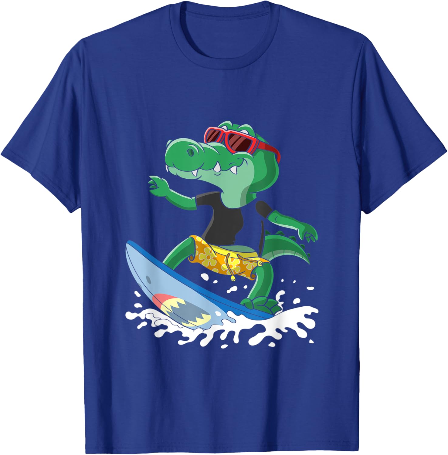Crocodile with a Surfboard, Surfers Surf Hawaii California T-Shirt - T-Shirt | Royal