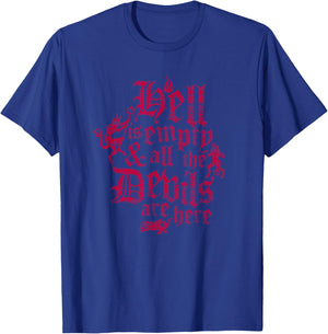 Hell is Empty -Tempest Vintage Distressed Gothic Shakespeare T-Shirt - T-Shirt | Royal