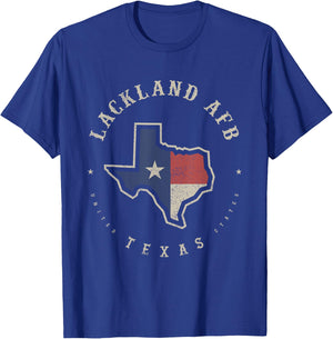 Vintage Lackland AFB Texas State Flag Map Souvenir Gift T-Shirt - T-Shirt | Royal
