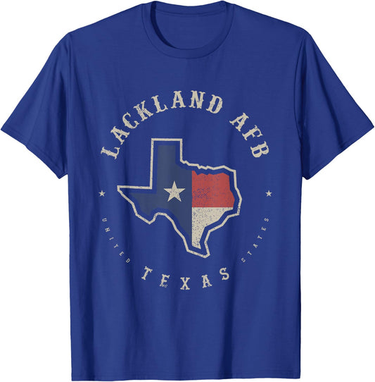 Vintage Lackland AFB Texas State Flag Map Souvenir Gift T-Shirt - T-Shirt | Royal