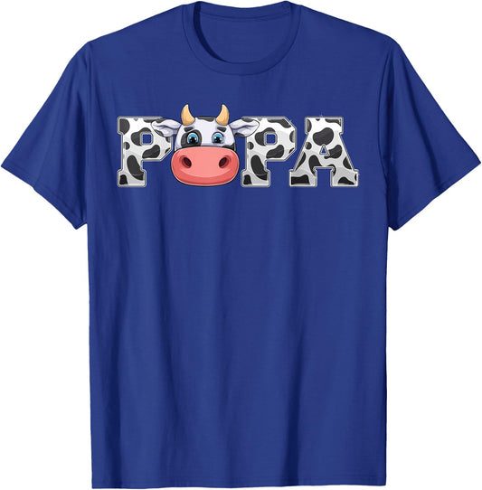 Papa Cow Print Cowboy Animal Pattern Farmer Cow Father Papa T-Shirt - T-Shirt | Royal