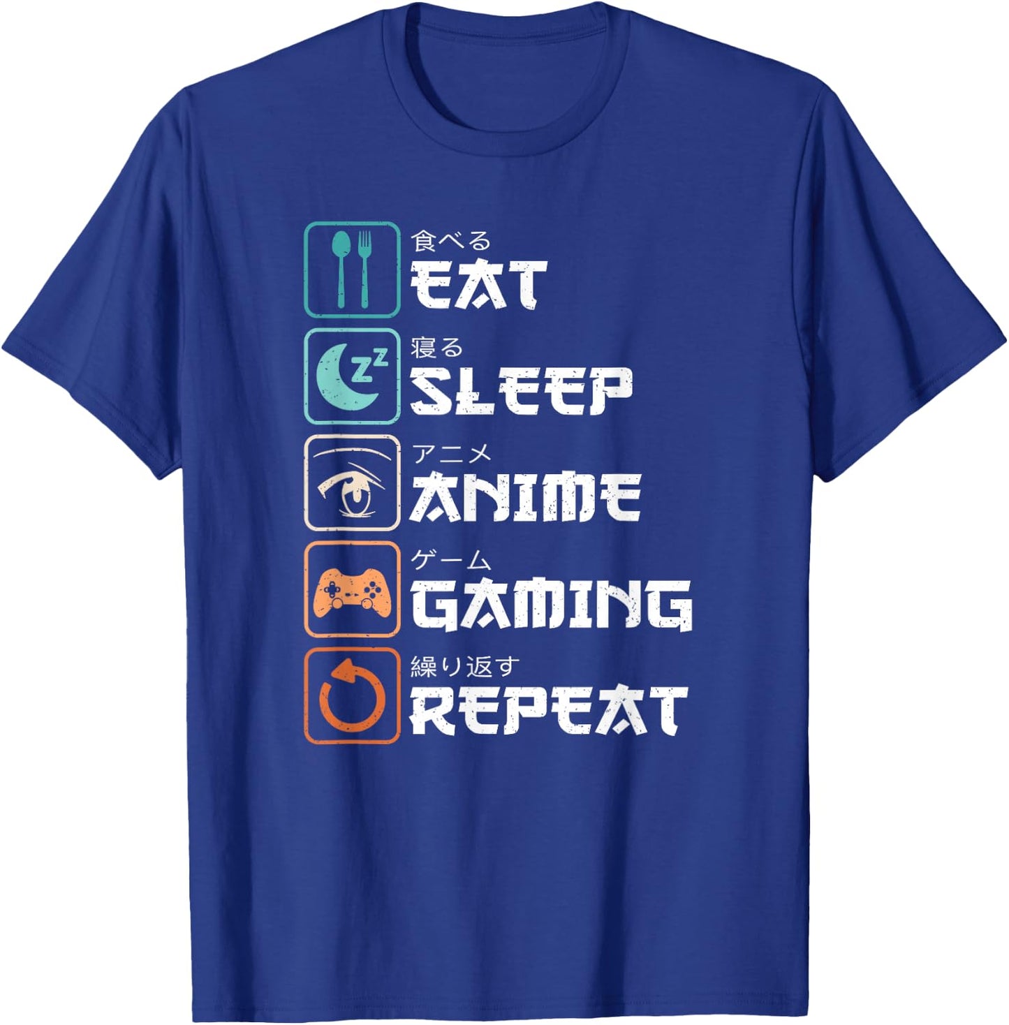 Eat Sleep Anime Gaming Repeat Manga Funny Gamer Men Boys T-Shirt - T-Shirt | Royal
