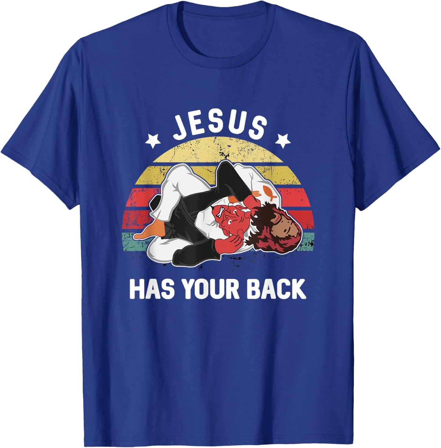 Jesus Has Your Back Jiu Jitsu Retro Christian T-Shirt - T-Shirt | Royal