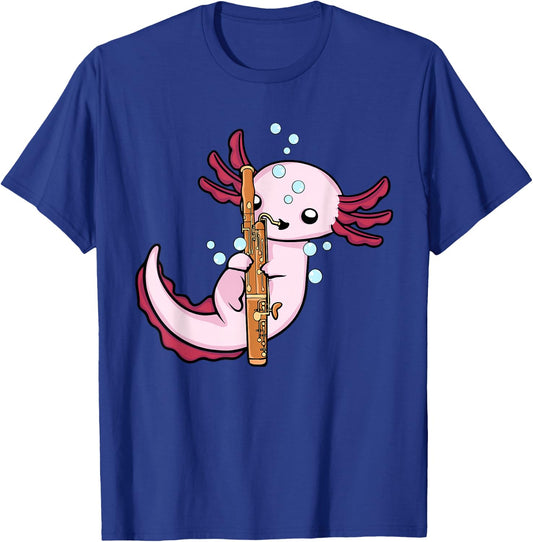 Underwater Axolotl Bassoon Player Kids Music Bassoon T-Shirt - T-Shirt | Royal