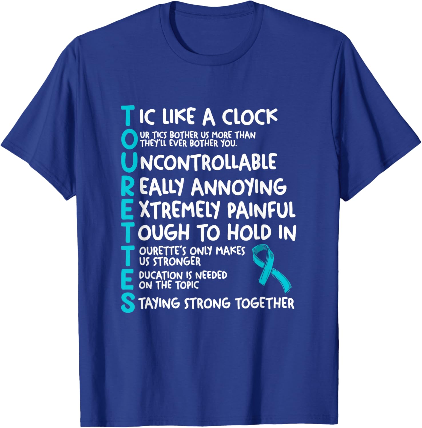 Tourettes Meaning Teal Ribbon Tourette Syndrome Awareness T-Shirt - T-Shirt | Royal