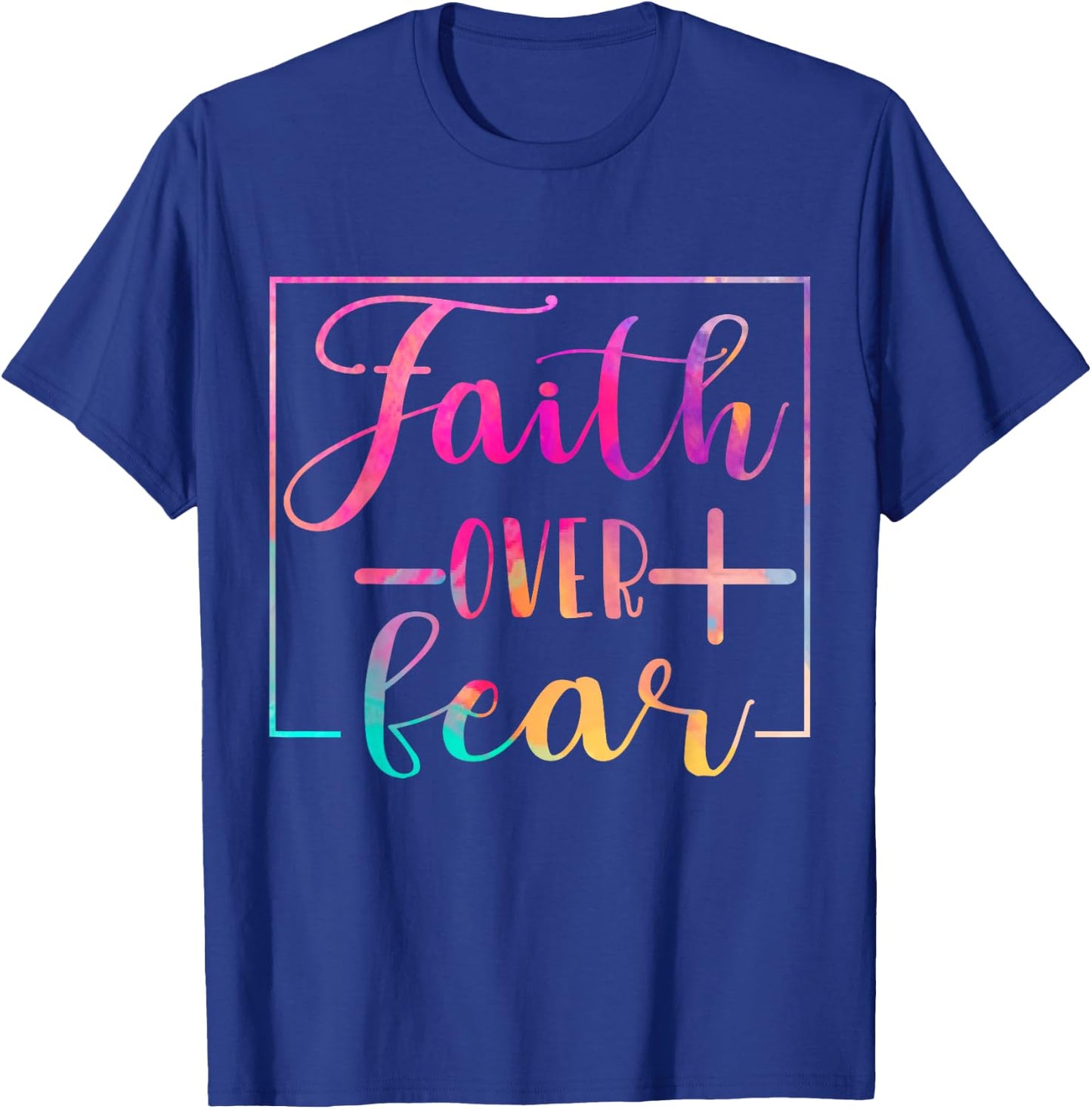 Religious Jesus Christian Faith Believe Over Fear Water Colo T-Shirt - T-Shirt | Royal
