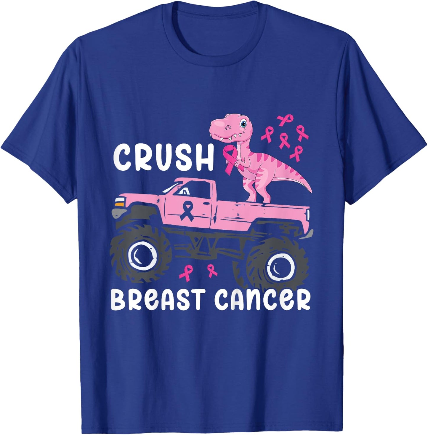 Kids Crush Breast Cancer Monster Truck Dinosaur T Rex Boys Kids T-Shirt - T-Shirt | Royal