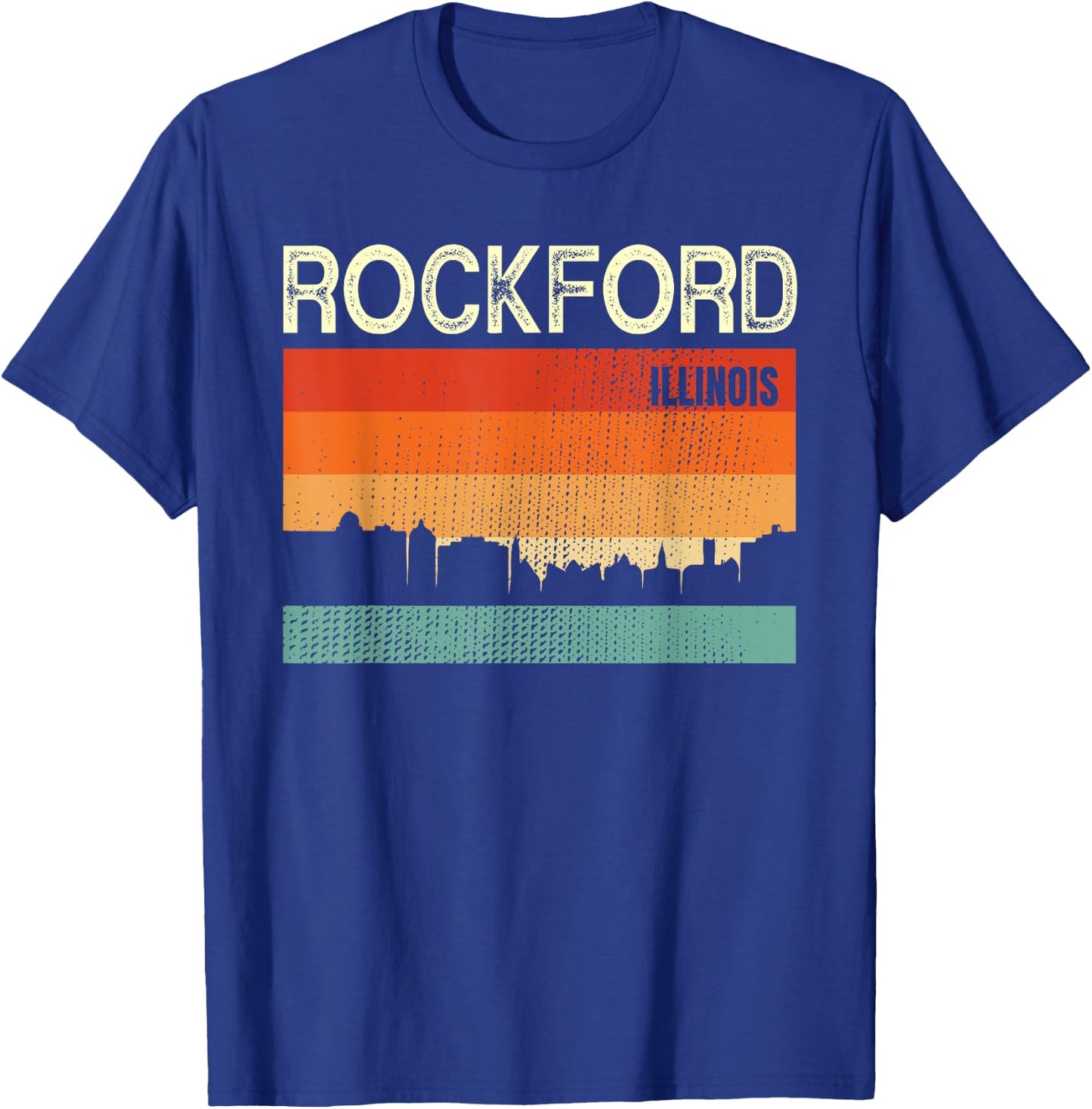 Rockford Illinois Town Skyline T-Shirt - T-Shirt | Royal