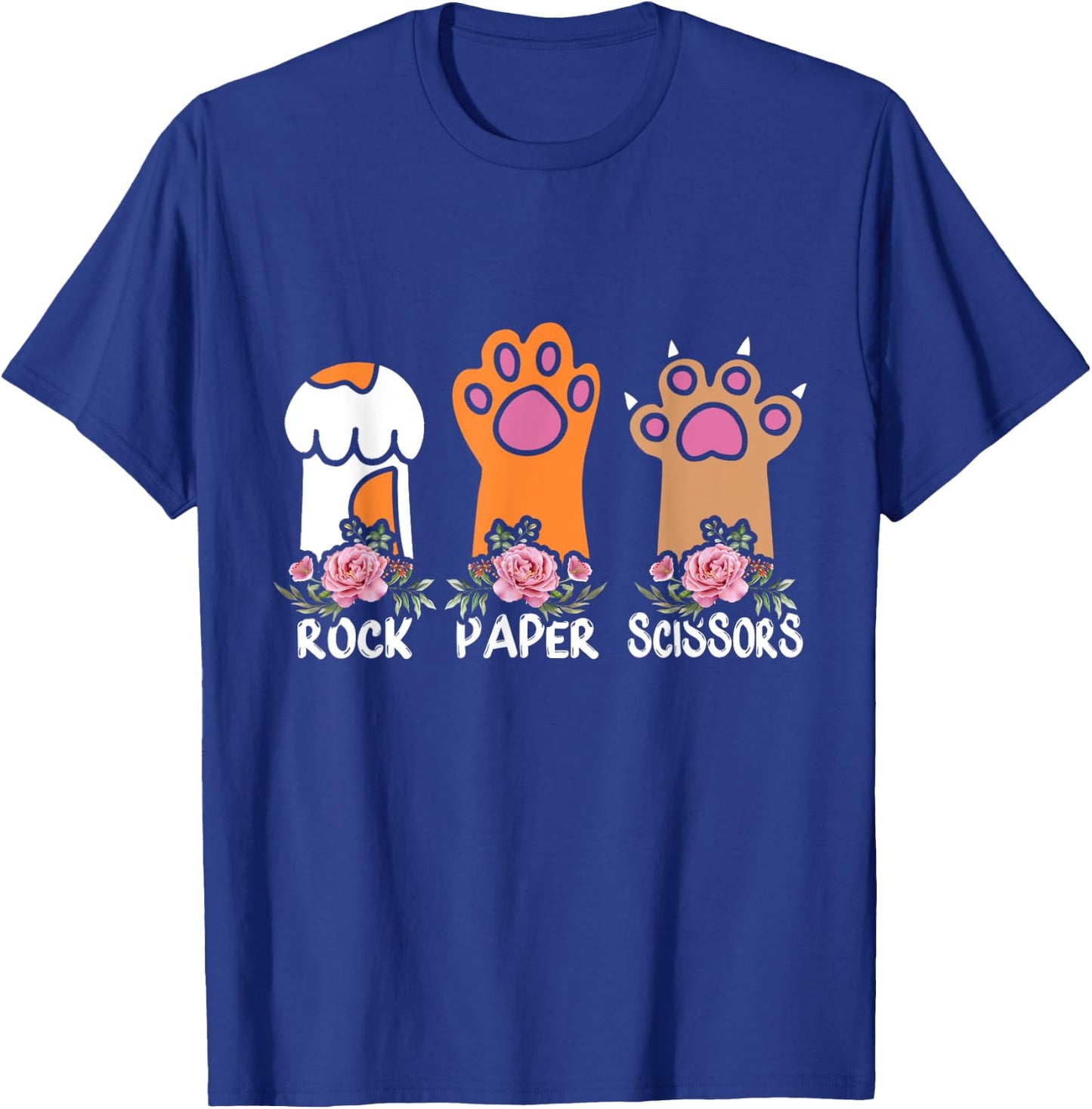 Rock Paper Scissors Hand Game Meme Animal Paw Flower Cat Men Women Kids T-Shirt - T-Shirt | Royal