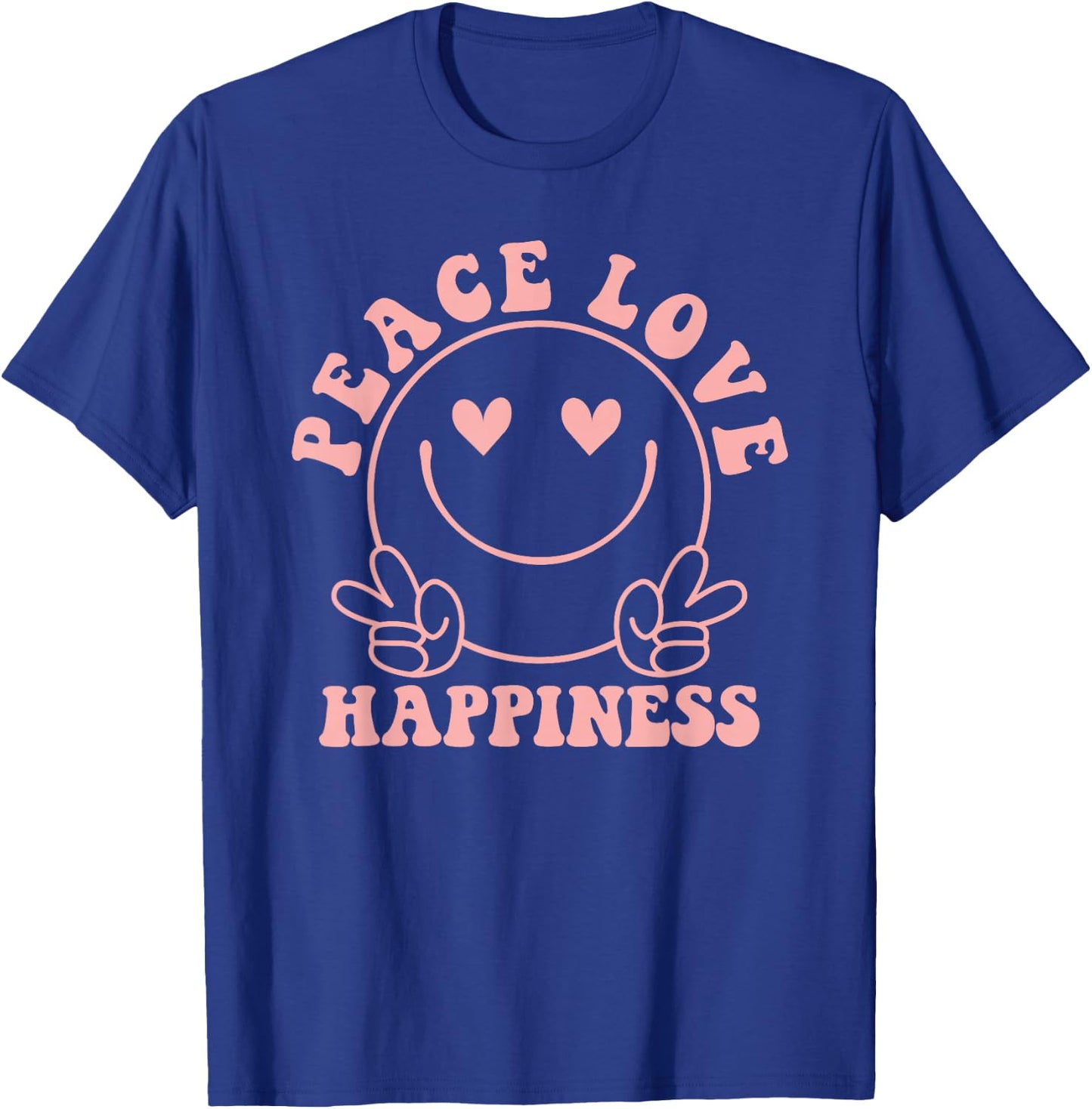 Peace Love Happiness Pink Smile Face Heart Eyes Happy Face T-Shirt - T-Shirt | Royal