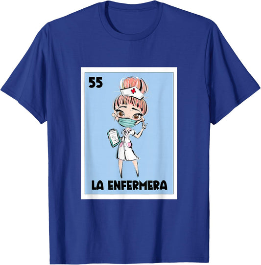 La Enfermera Mexican Bingo Card The Nurse Nursing Spanish T-Shirt - T-Shirt | Royal