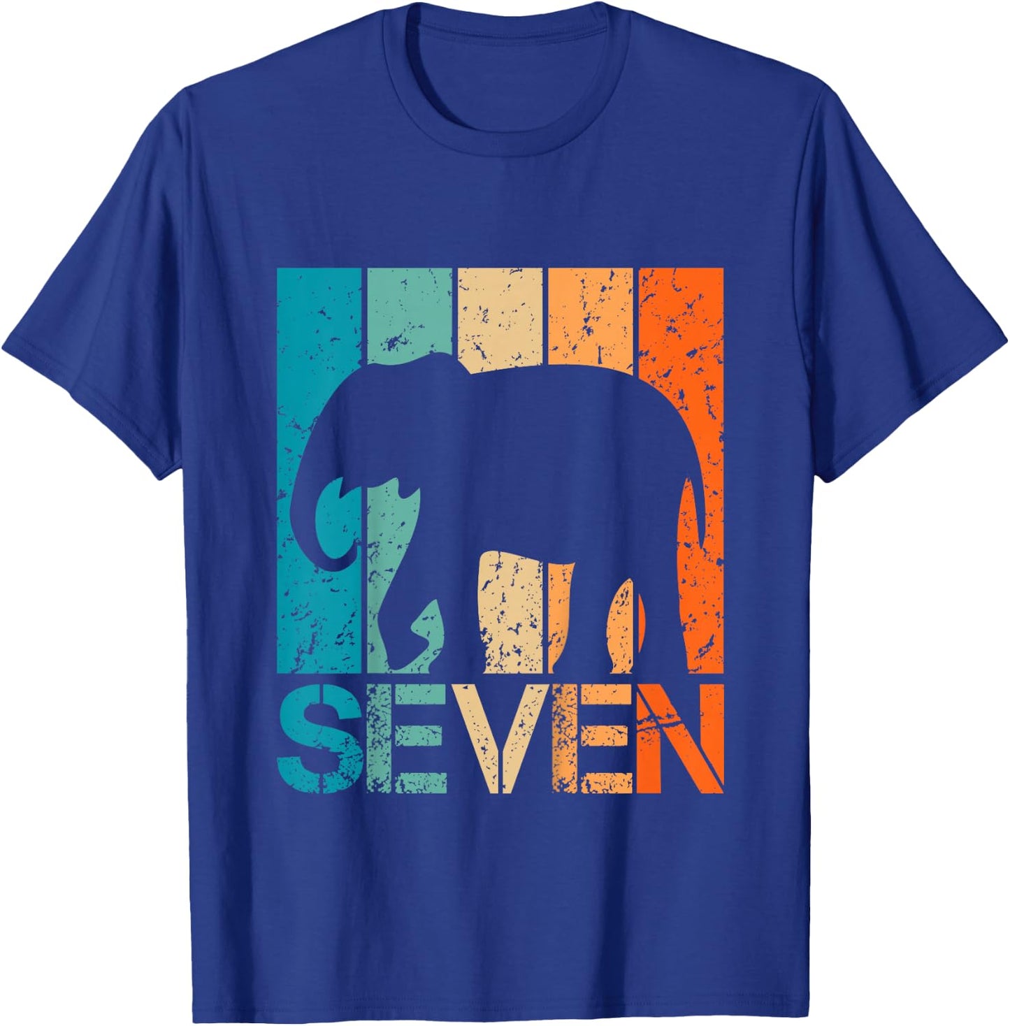 Kids Funny 7th Elephant Birthday 7 Year Old Birthday Elephant T-Shirt - T-Shirt | Royal