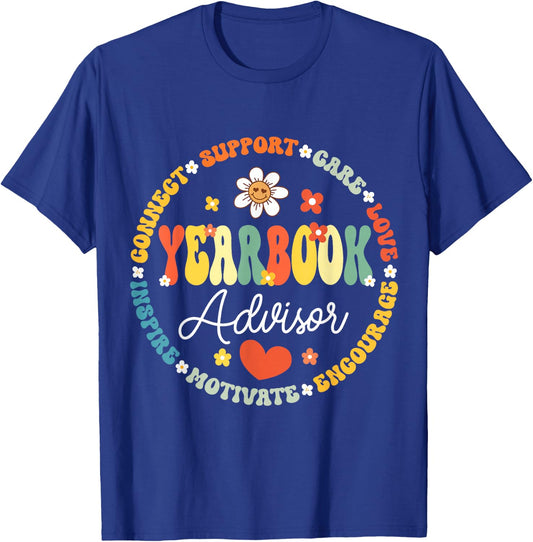 Groovy Yearbook Advisor Literary Club School Publication T-Shirt - T-Shirt | Royal