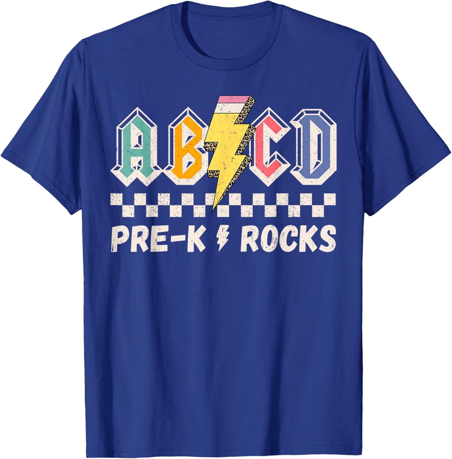 ABCD Pre-k Kindergarten Rocks Pencil Lightning Teachers Rock T-Shirt - T-Shirt | Royal