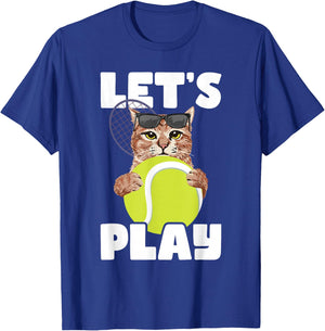 Let's Play - Cat Sunglasses Tennis Player Sports Tournament T-Shirt - T-Shirt | Royal