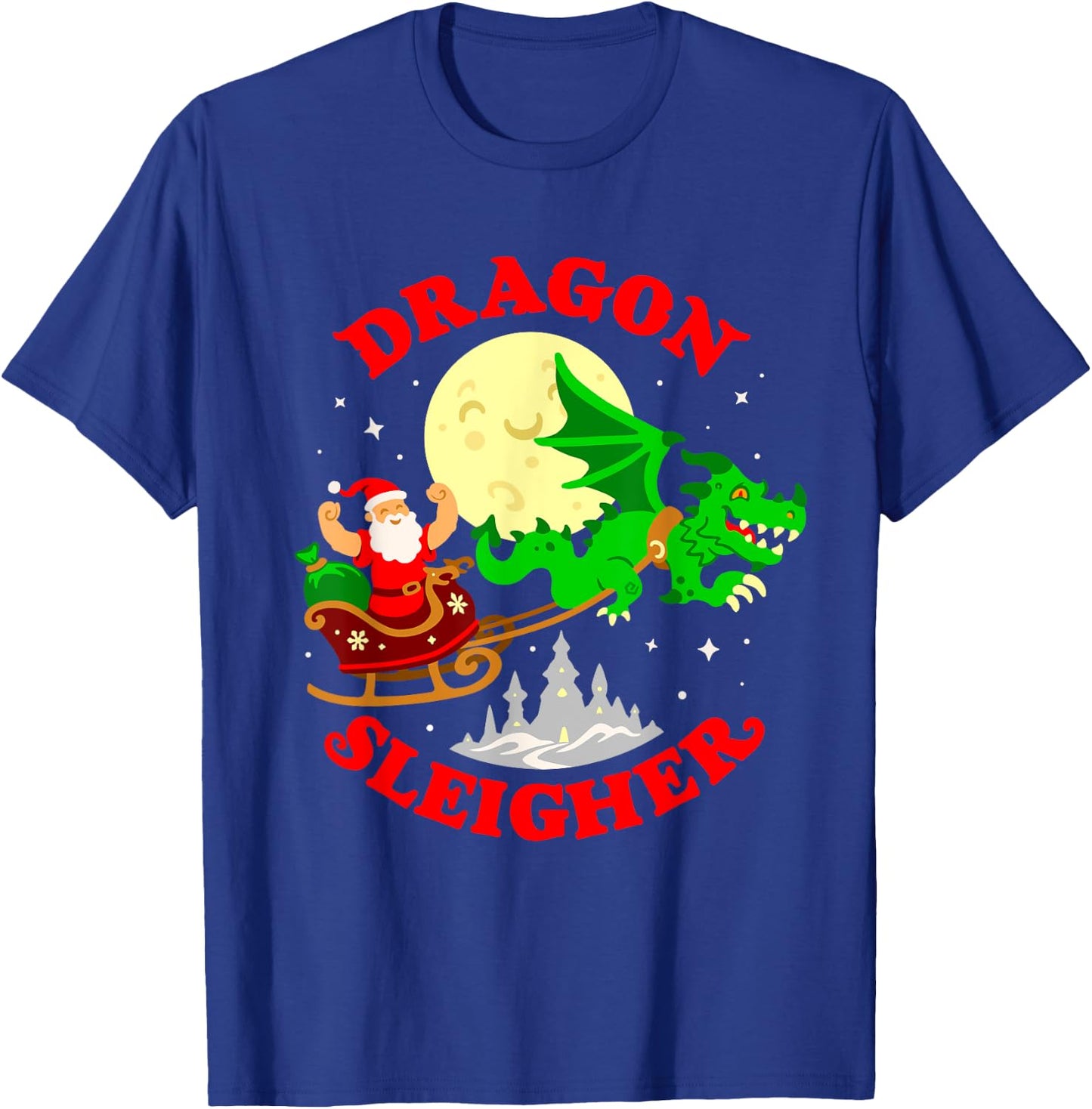 Dragon Sleigher Funny Cute Fantasy Dragon Santa Christmas T-Shirt - T-Shirt | Royal