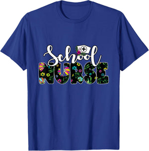 Flower Decorated "School Nurse" - School Nurse T-Shirt - T-Shirt | Royal