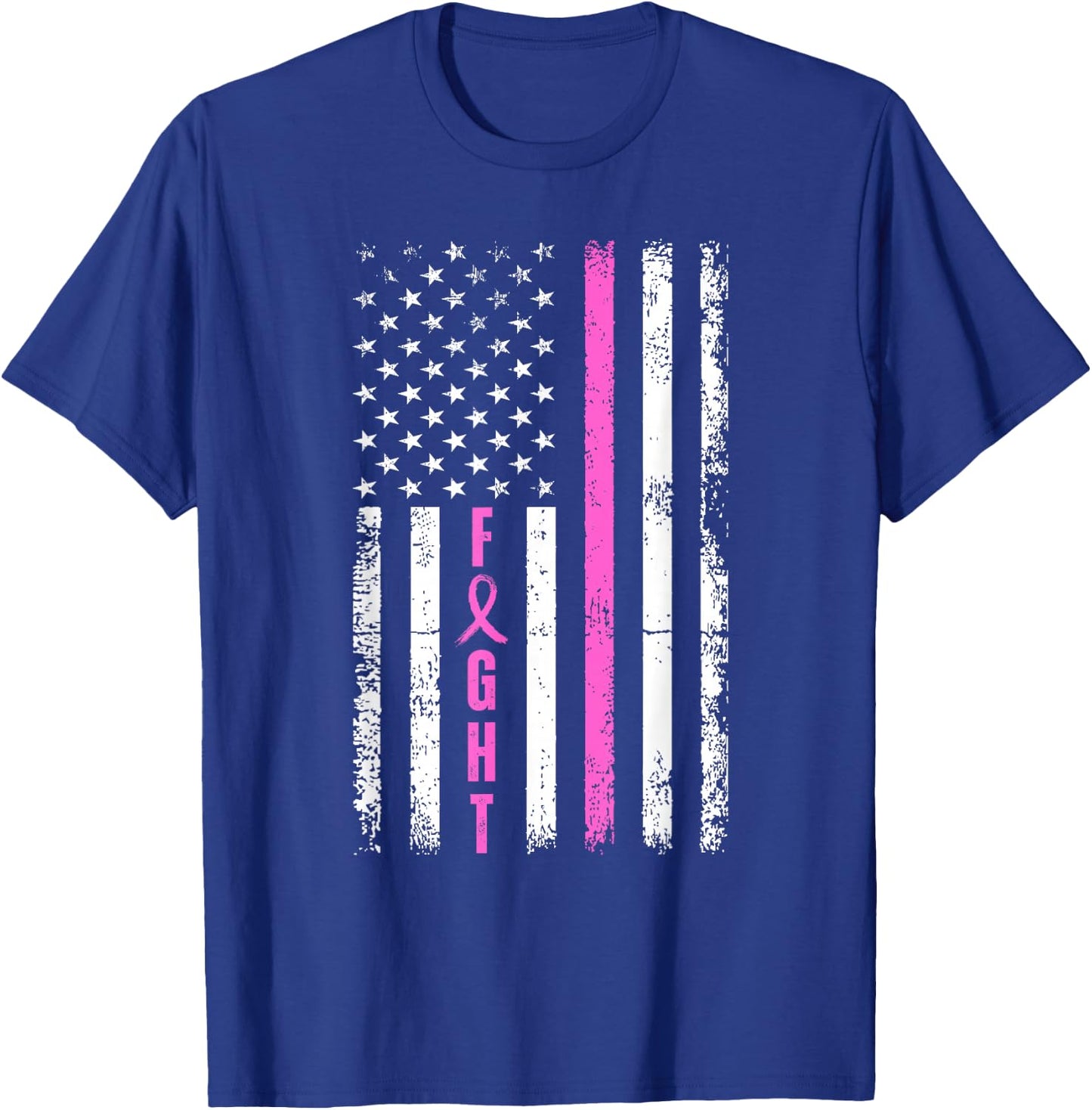 Fight Breast Survivor American Flag Breast Cancer Awareness T-Shirt - T-Shirt | Royal