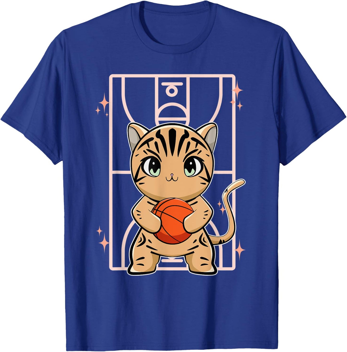 American Shorthair Cat With Basketball Men Women Kids T-Shirt - T-Shirt | Royal