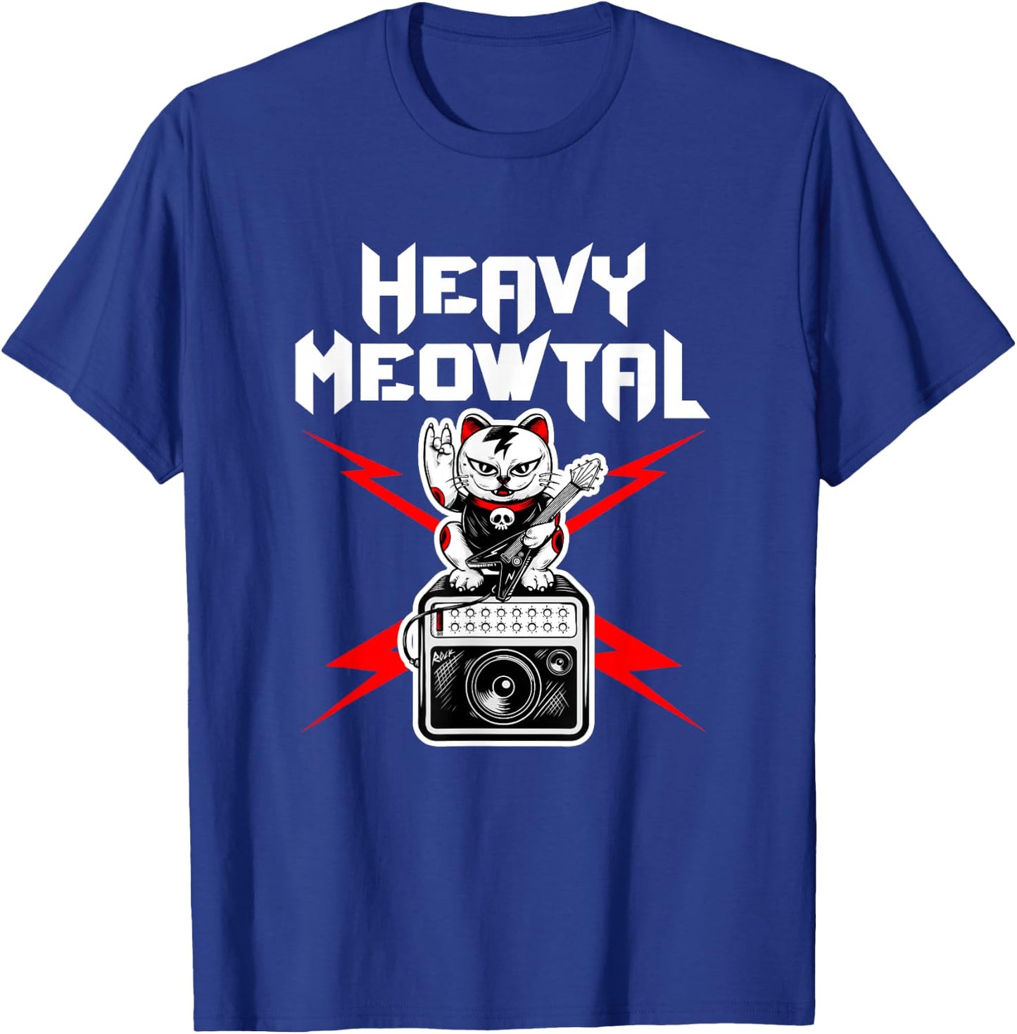 Heavy Meowtal Cat Metal Music Rock Guitarist Bassist T-Shirt - T-Shirt | Royal