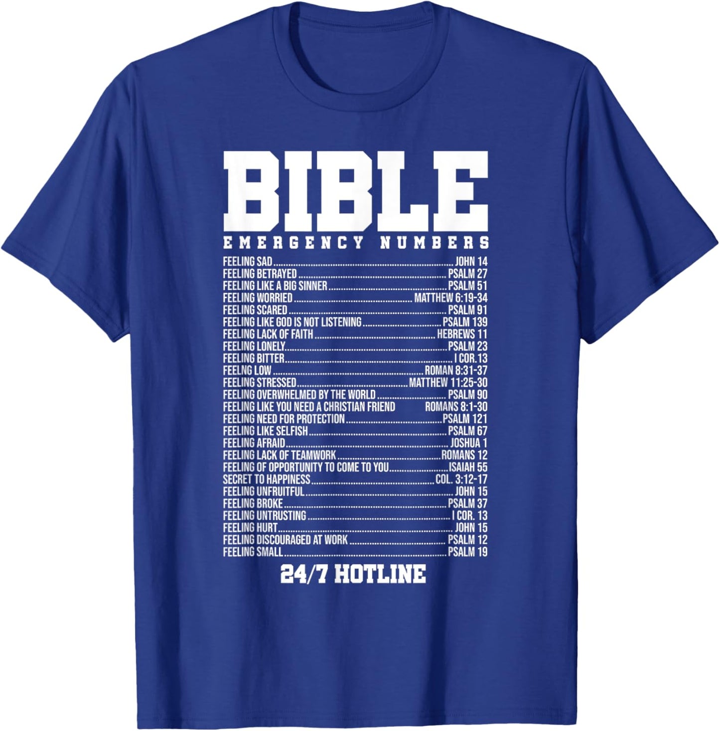 Bible Verses Emergency Number Hotline Christian Religious T-Shirt - T-Shirt | Royal