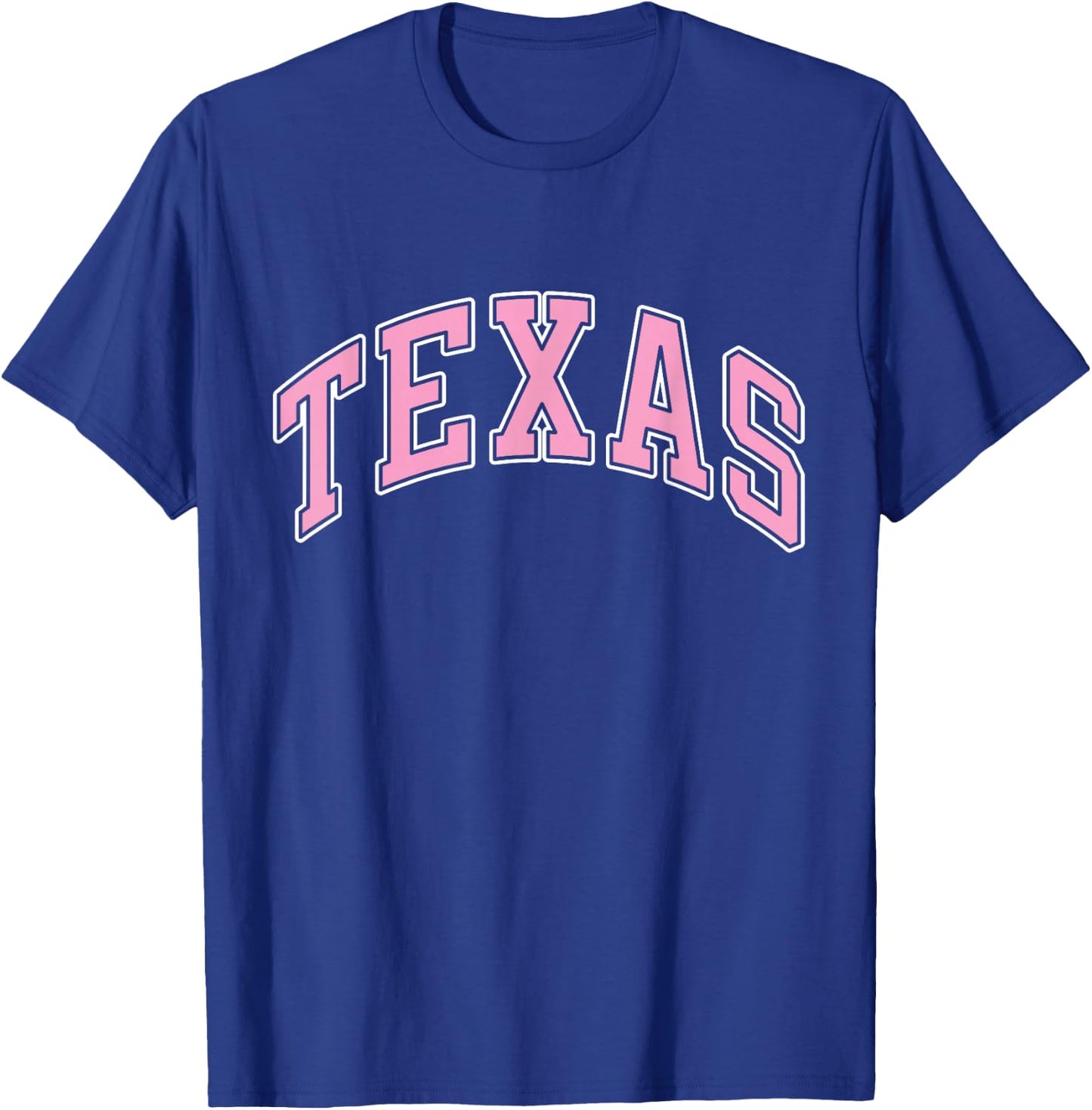 Texas Varsity Style Pink Text T-Shirt - T-Shirt | Royal