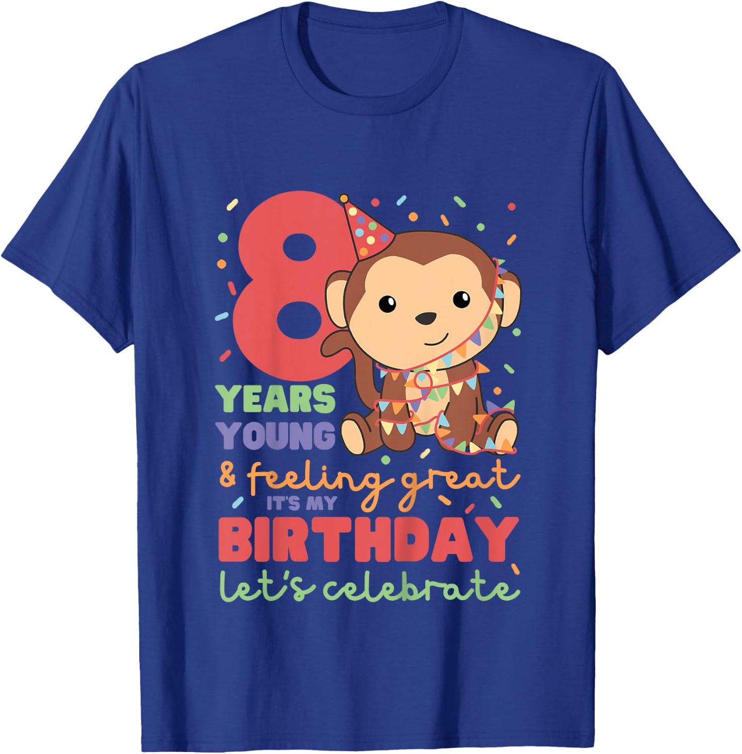 Monkey For The 8th Birthday For Children Eight Years Old T-Shirt - T-Shirt | Royal