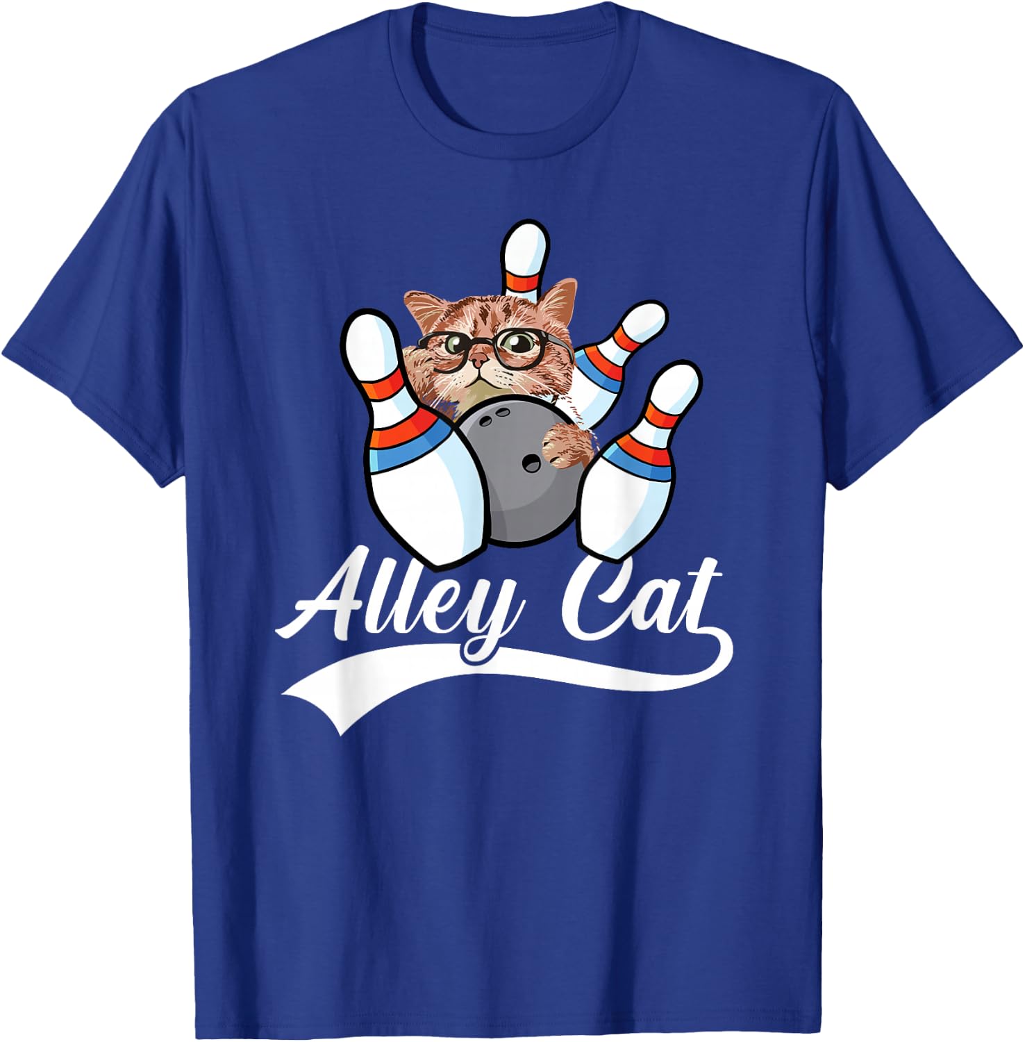 Alley Cat Bowler Funny Animal Bowling Quote T-Shirt - T-Shirt | Royal