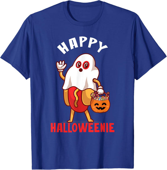 Happy Halloweenie Halloween Hot Dog Ghost Funny T-Shirt - T-Shirt | Royal