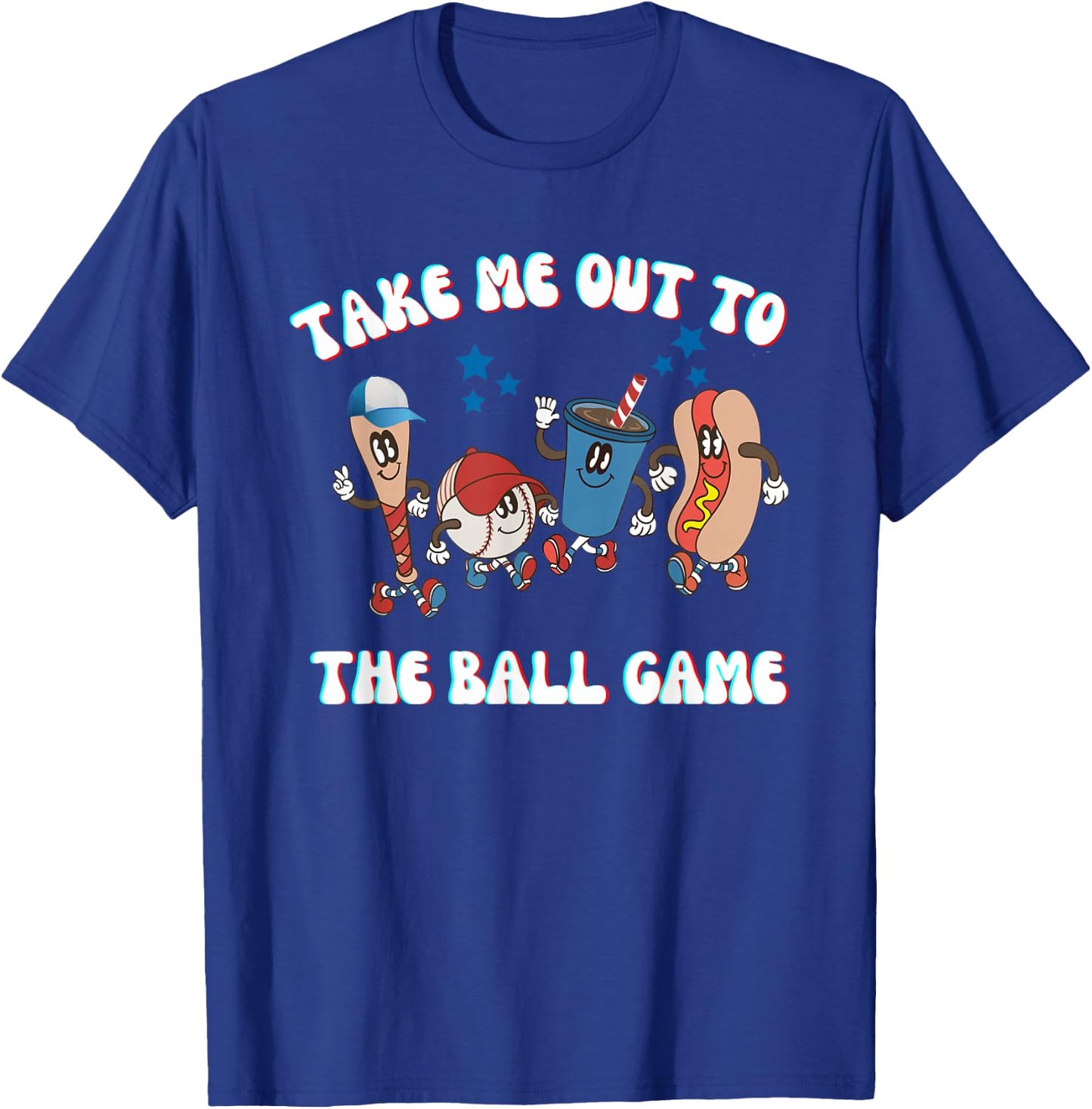 Retro Take Me Out ToThe Ball Game Baseball Hot Dog Bat Ball T-Shirt - T-Shirt | Royal