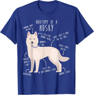 White Siberian Husky Dog Anatomy, Funny Pet Mom Cute Dog Dad Men Women Kids T-Shirt - T-Shirt | Royal