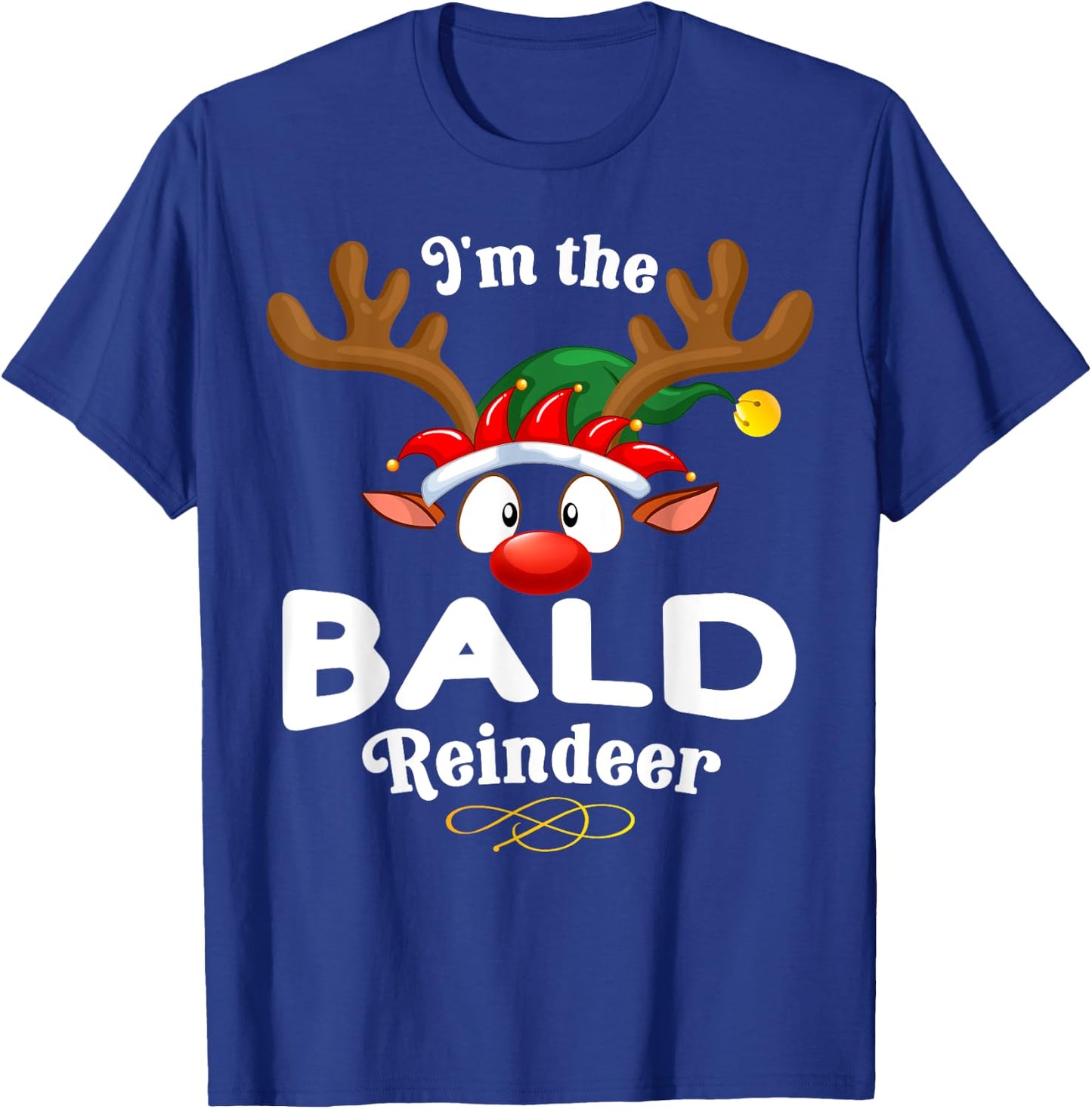 Christmas PJS Bald XMas Reindeer Matching T-Shirt - T-Shirt | Royal