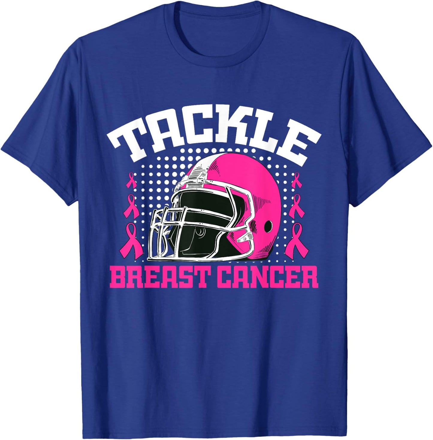 Tackle Football Breast Cancer Awareness Pink Ribbon Boys Kid T-Shirt - T-Shirt | Royal