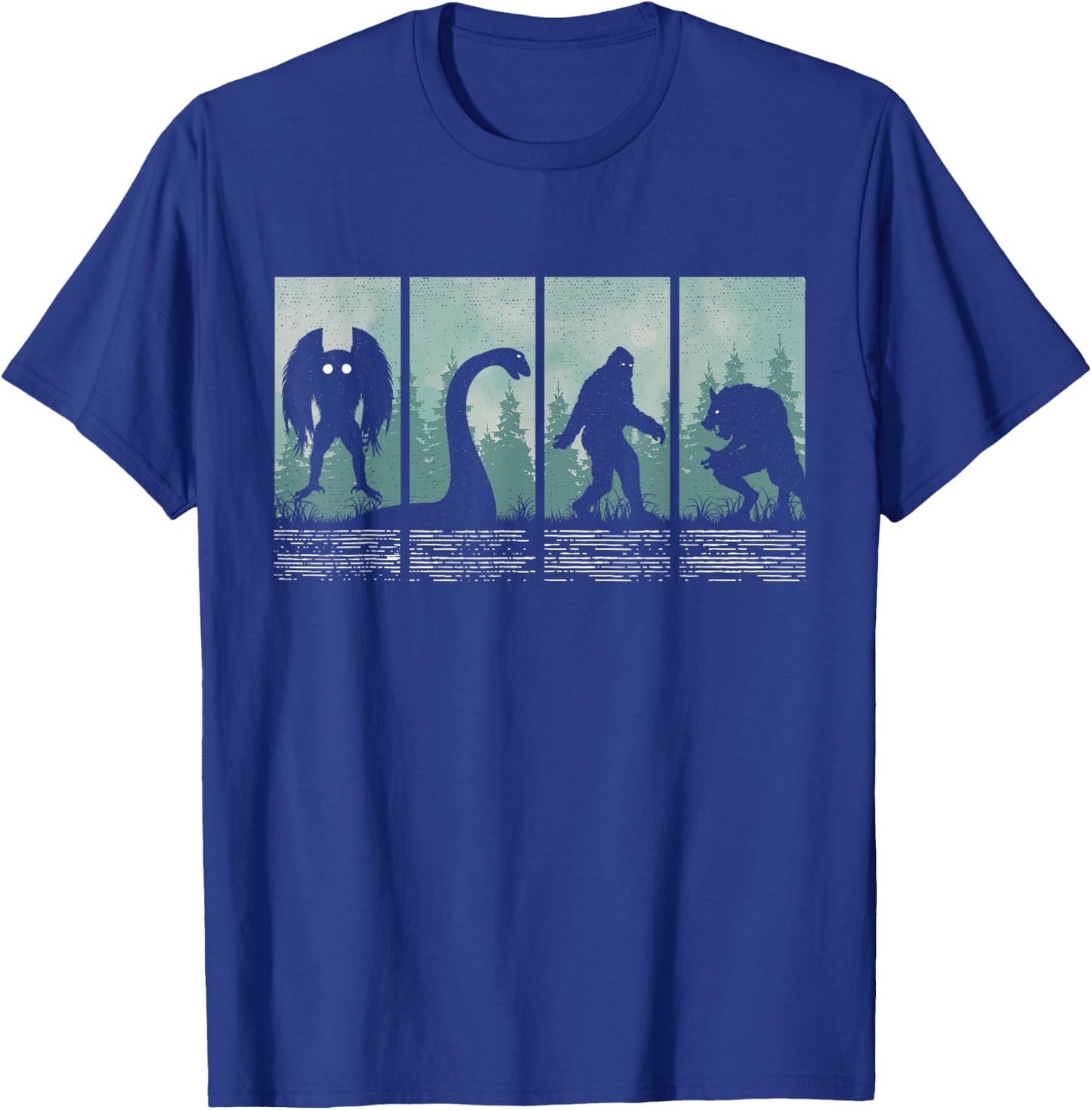 Bigfoot Loch Ness Monster Mothman and Dogman! Funny Cryptid T-Shirt - T-Shirt | Royal