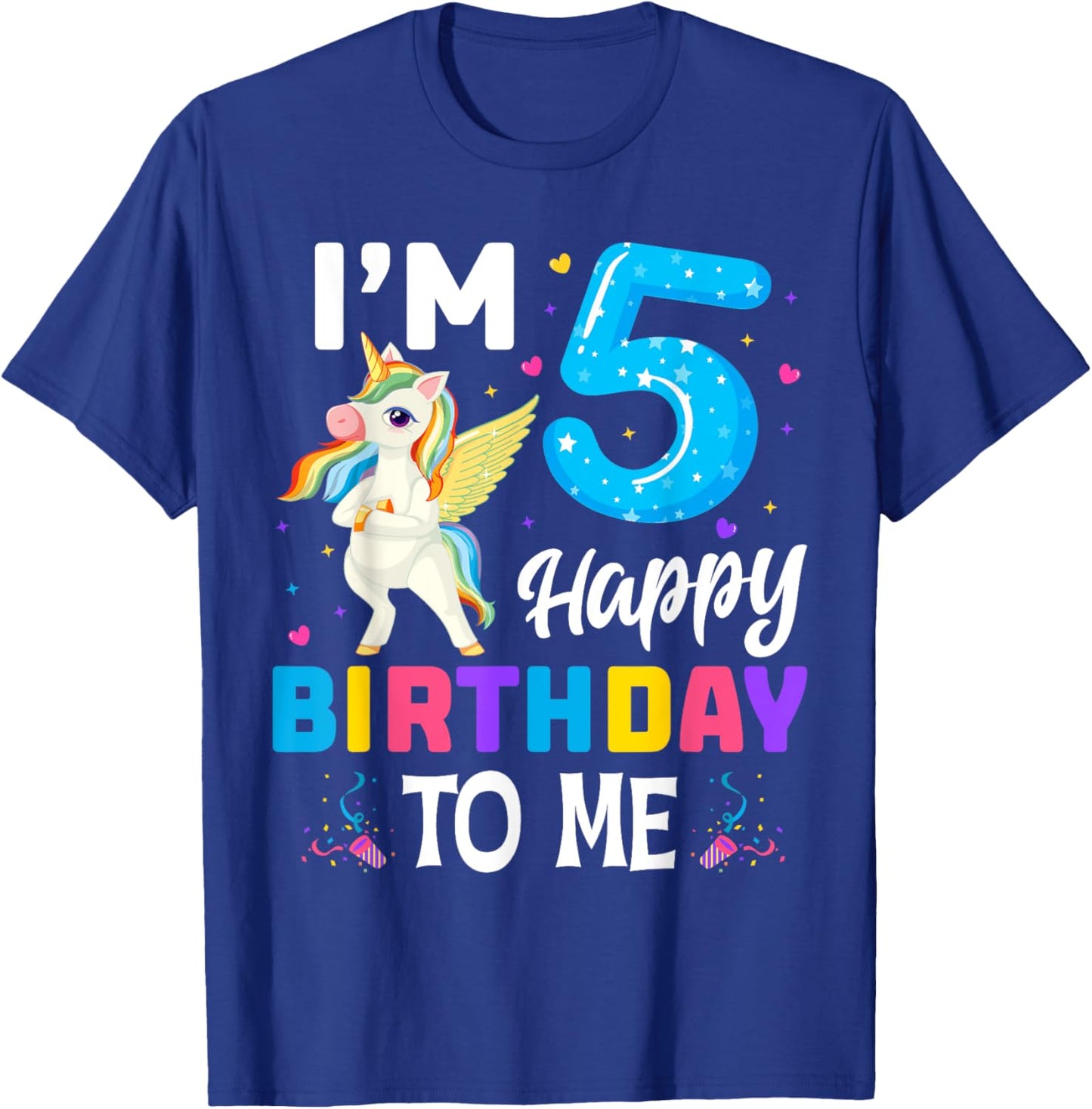 Unicorn 5th Birthday Party 5 Years Old Girl T-Shirt - T-Shirt | Royal
