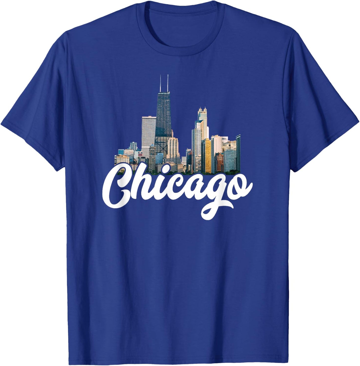 Chicago Skyline Architecture Retro Deep Dish Pizza River T-Shirt - T-Shirt | Royal